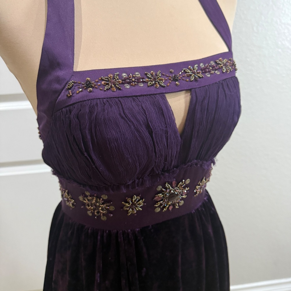 Sue Wong Nocturne Purple Velvet Silk Halter Mini Dress Beaded Y2K Whimsigoth 4 - Picture 10 of 13